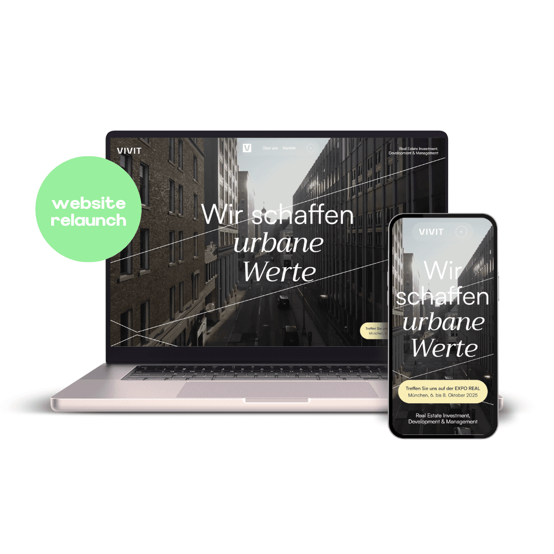 Mockup von MacBook und iPhone mit der Website für die Firma "Vivitspaces"
