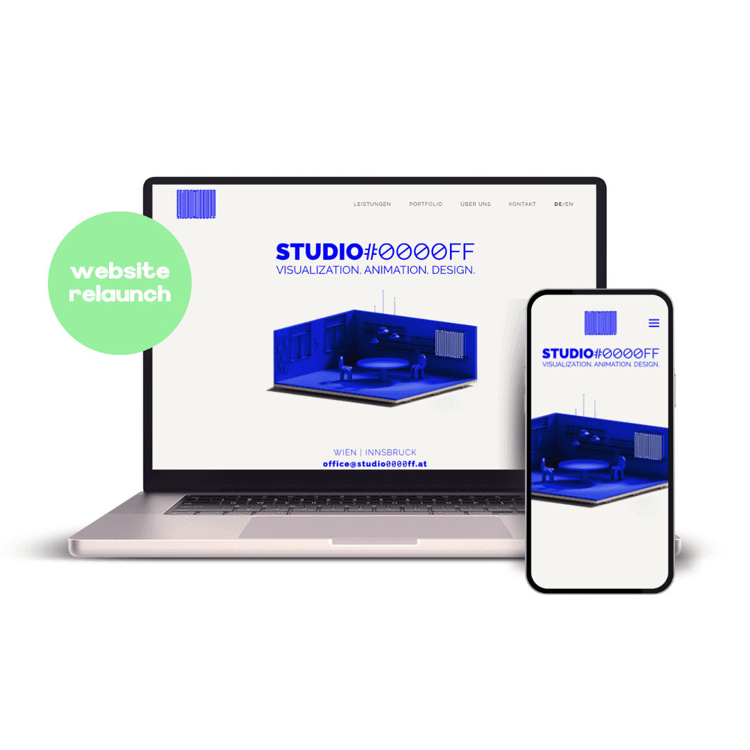 Mockup von MacBook und iPhone mit der Website für die Agentur "Studio#0000FF".