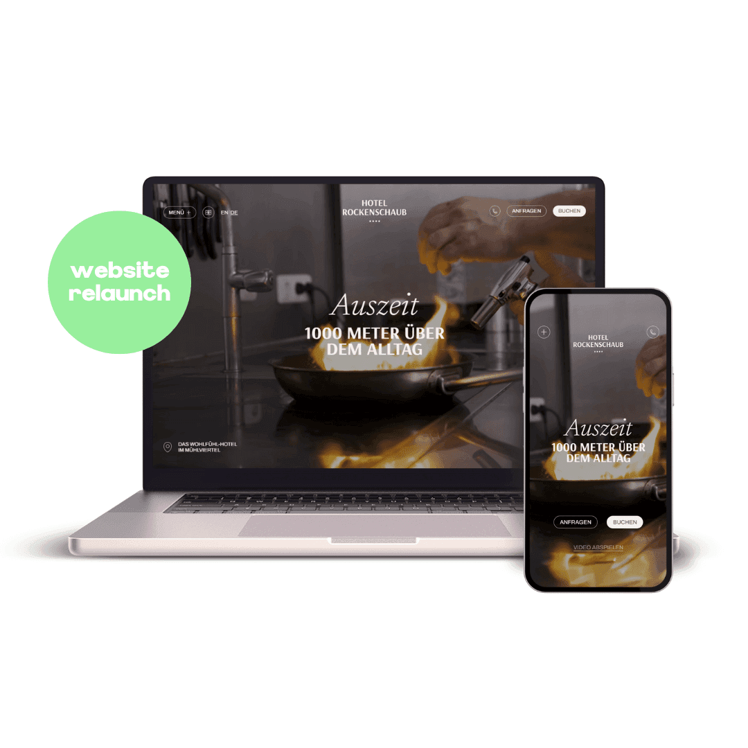 Mockup von MacBook und iPhone mit der Website für das Hotel Rockenschaub